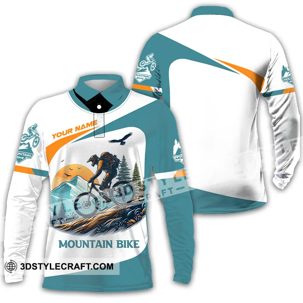 Unisex Shirt - Custom Name Sport For Mountain Bike Player Long Sleeve Polo / S T-Shirt