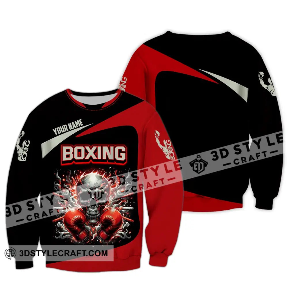 Unisex Shirt - Custom Name Sport Red Glove Boxing Skull Long Sleeve / S T-Shirt