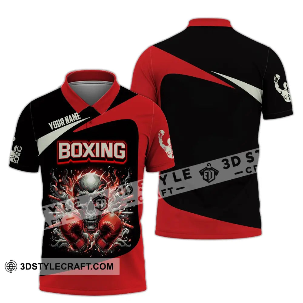 Unisex Shirt - Custom Name Sport Red Glove Boxing Skull Polo / S T-Shirt