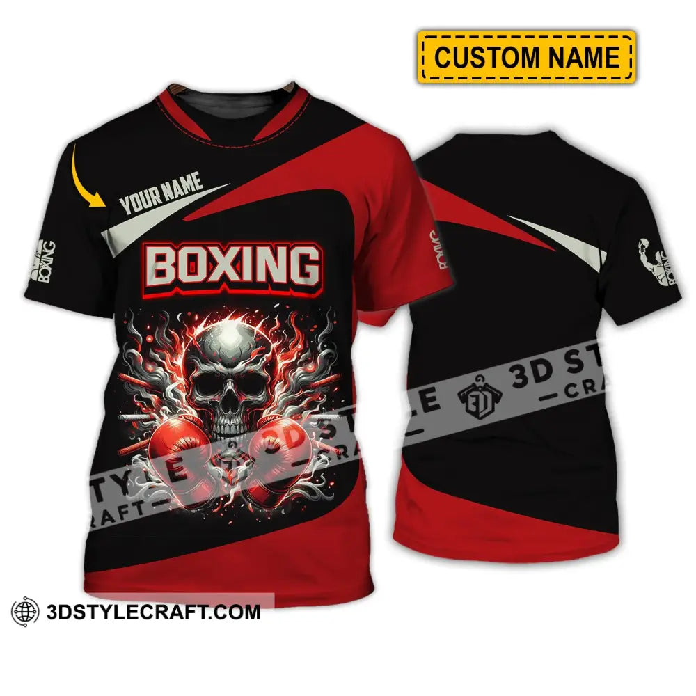 Unisex Shirt - Custom Name Sport Red Glove Boxing Skull T-Shirt