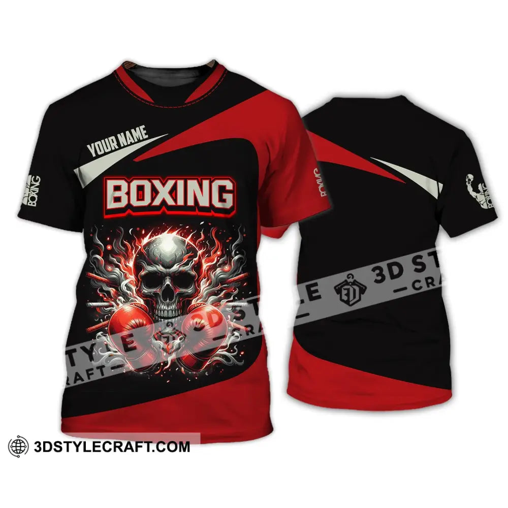 Unisex Shirt - Custom Name Sport Red Glove Boxing Skull T-Shirt / S T-Shirt