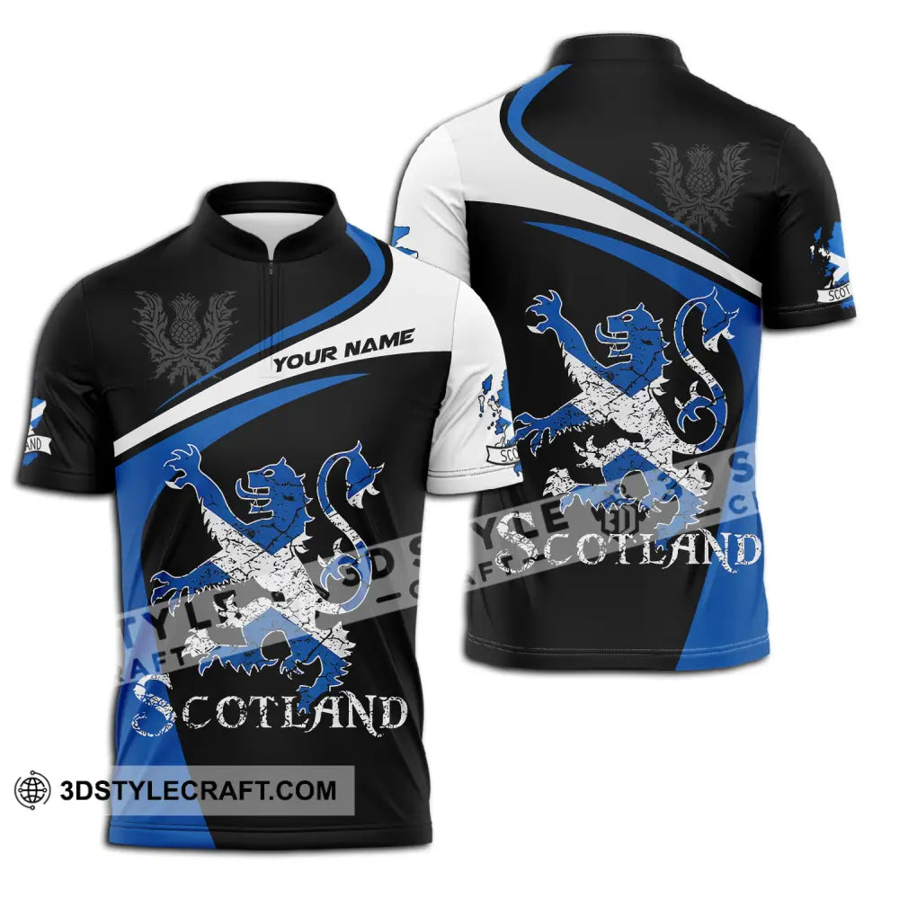 Unisex Shirt - Custom Name Sport Scotland Lion Zipper Polo / S T-Shirt