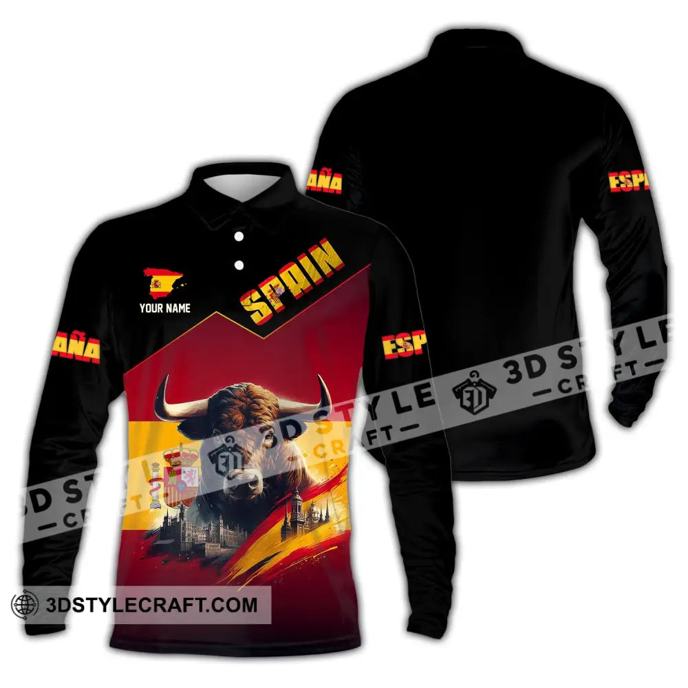 Unisex Shirt - Custom Name Sport Spain Bull Long Sleeve Polo / S T-Shirt