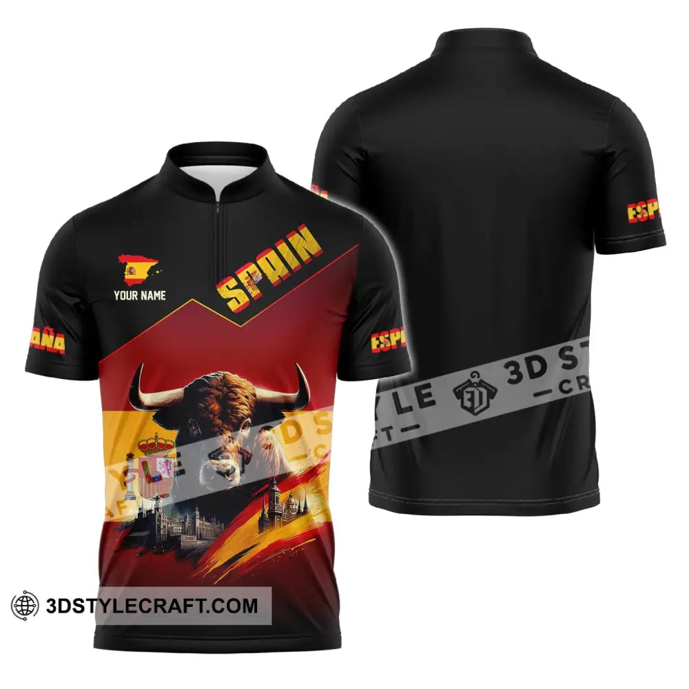 Unisex Shirt - Custom Name Sport Spain Bull Zipper Polo / S T-Shirt