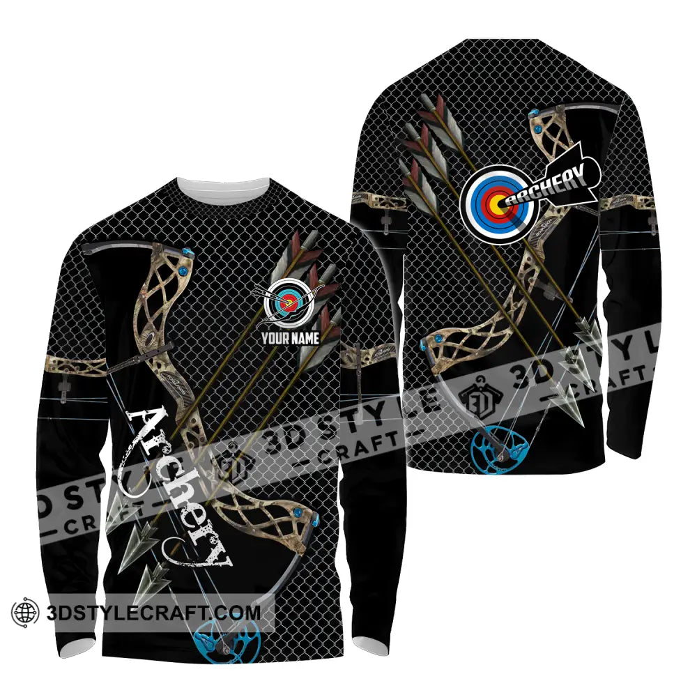 Unisex Shirt - Custom Name Sport Three Arrows Archery Long Sleeve / S T-Shirt