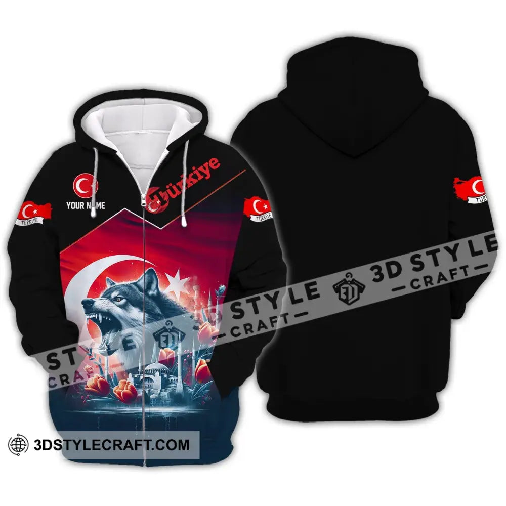 Unisex Shirt - Custom Name Sport Türkiye Wolf Zipper Hoodie / S T-Shirt