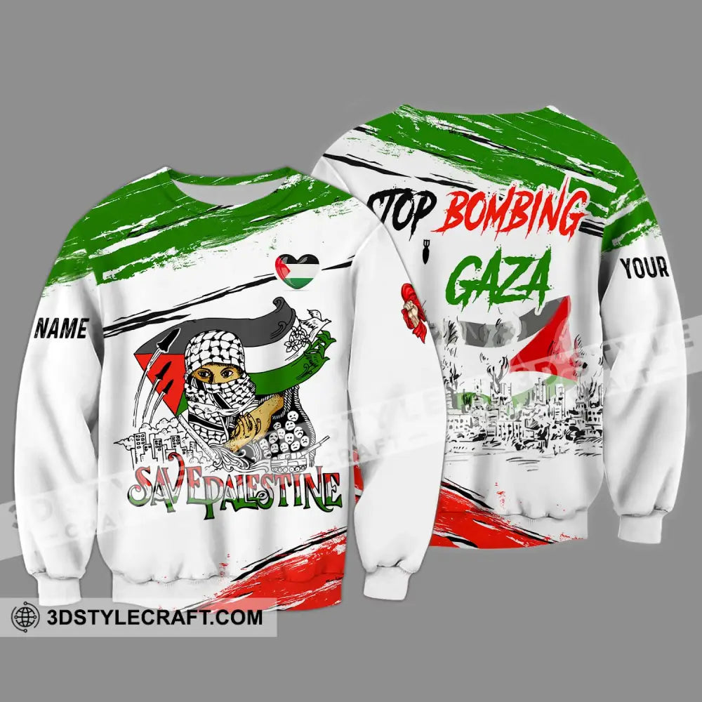 Unisex Shirt - Custom Name Stop Bombing Gaza Long Sleeve / S T-Shirt