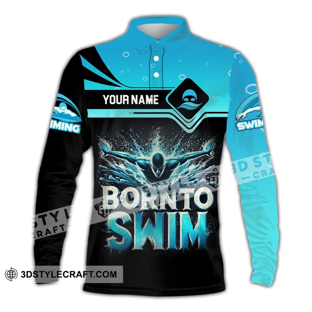 Unisex Shirt Custom Name Swimming T-Shirt For Club Gift Swimmers Long Sleeve Polo / S T-Shirt