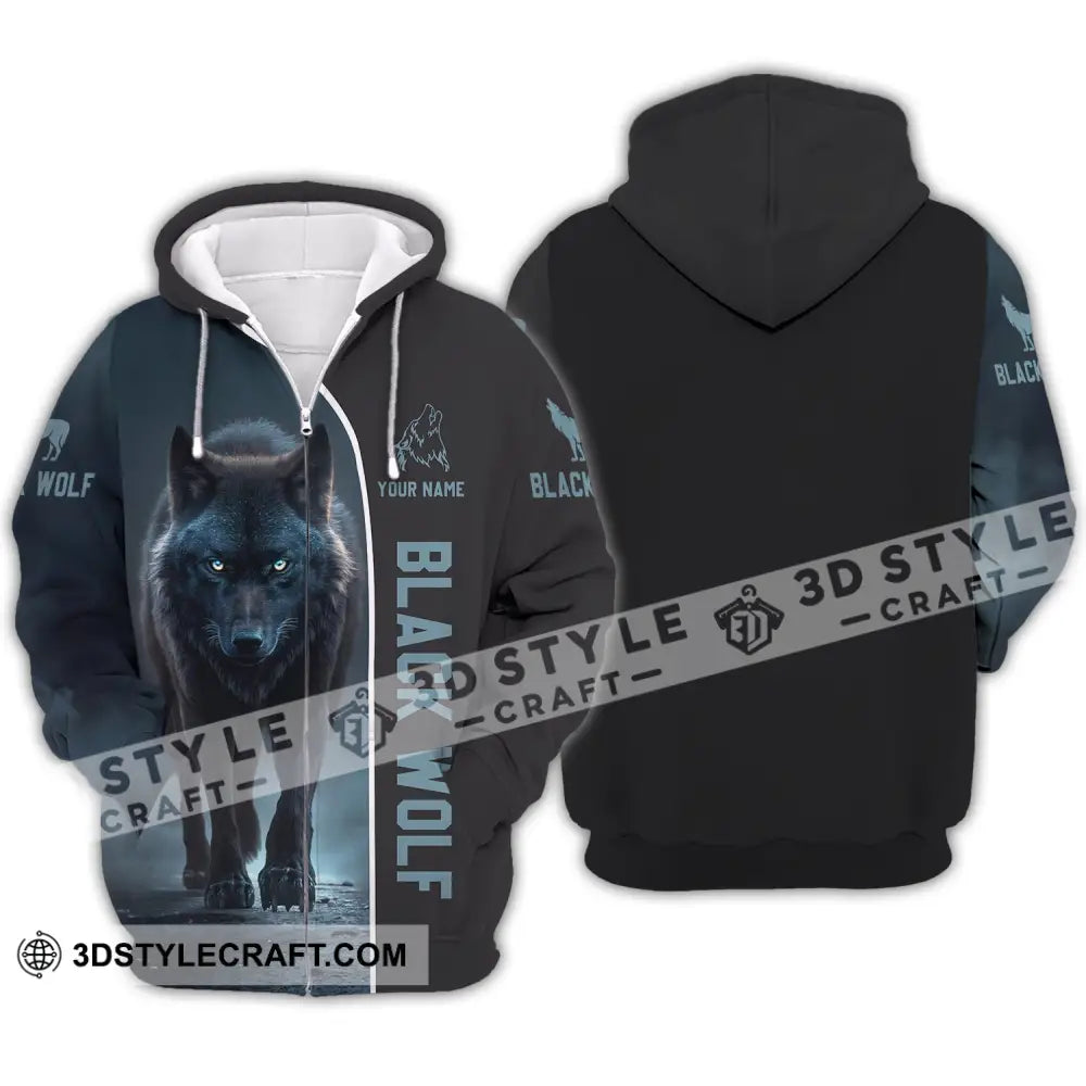 Unisex Shirt - Custom Name T-Shirt Black Wolf Zipper Hoodie / S T-Shirt