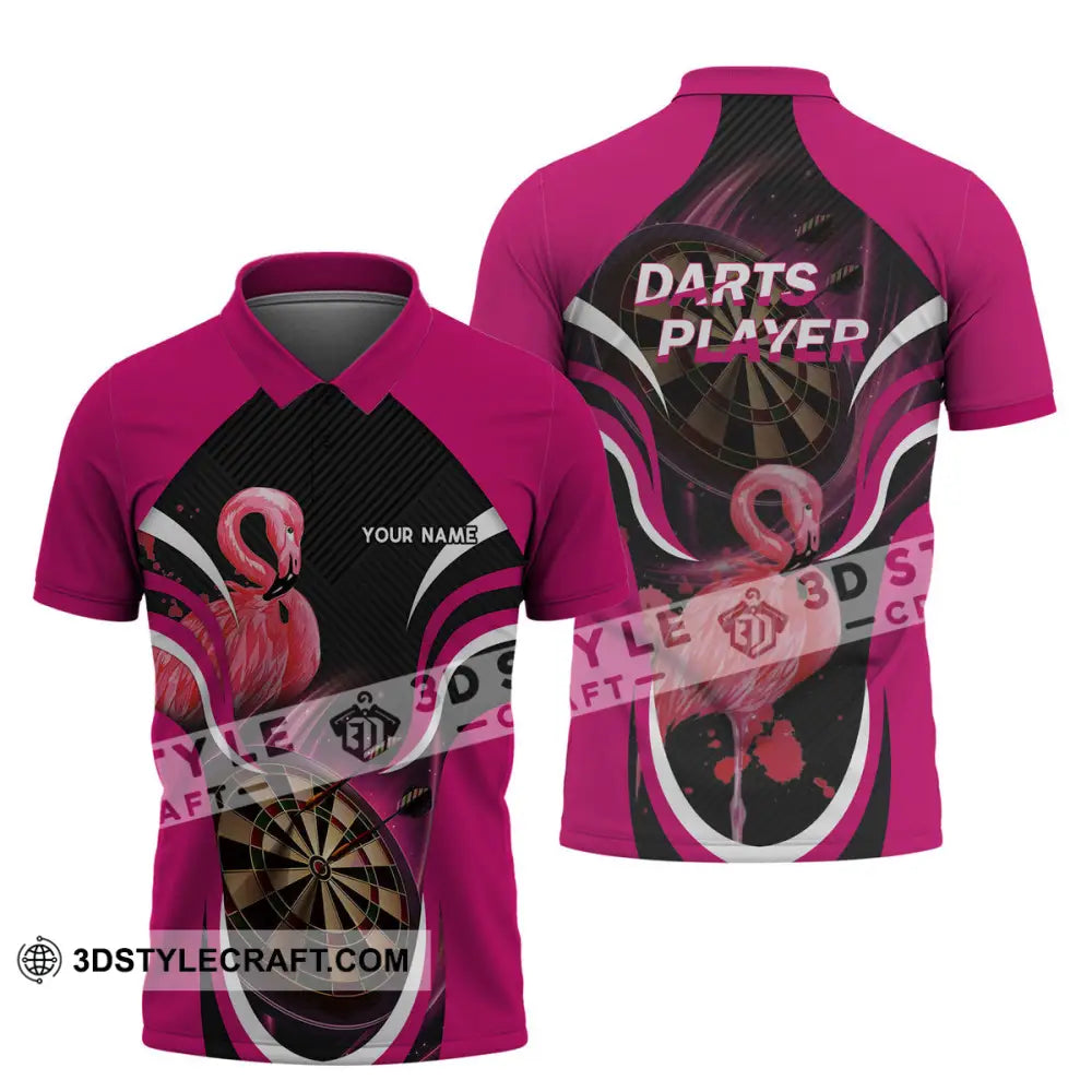 Unisex Shirt - Custom Name T-Shirt Darts Player Flamingo Polo / S T-Shirt