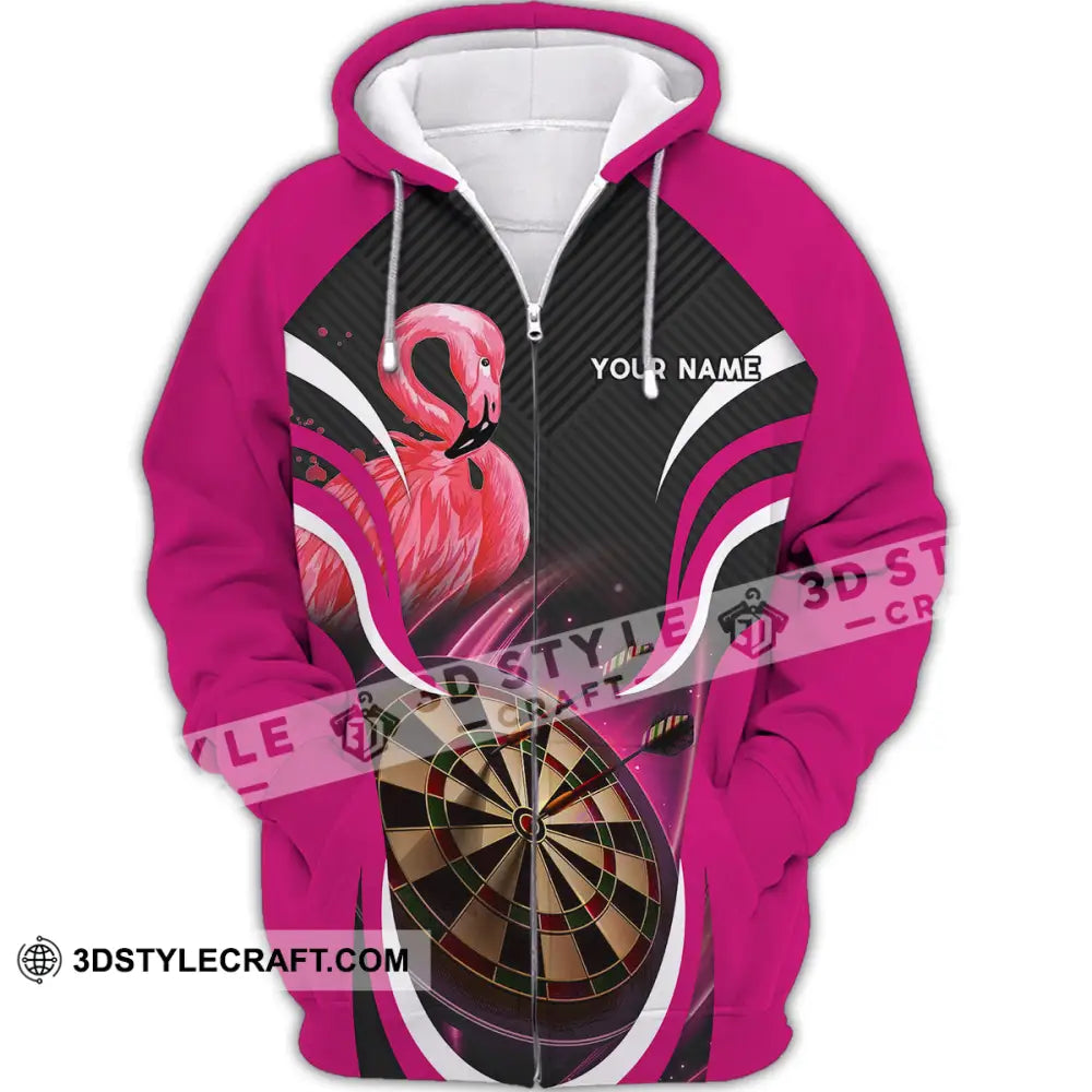 Unisex Shirt - Custom Name T-Shirt Darts Player Flamingo Zipper Hoodie / S T-Shirt