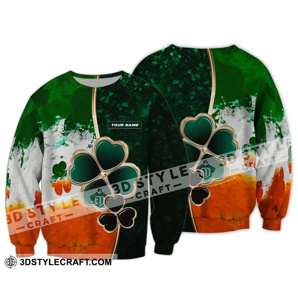 Unisex Shirt - Custom Name T-Shirt Green And Orange Clover For Saint Patrick’s Day Long Sleeve /