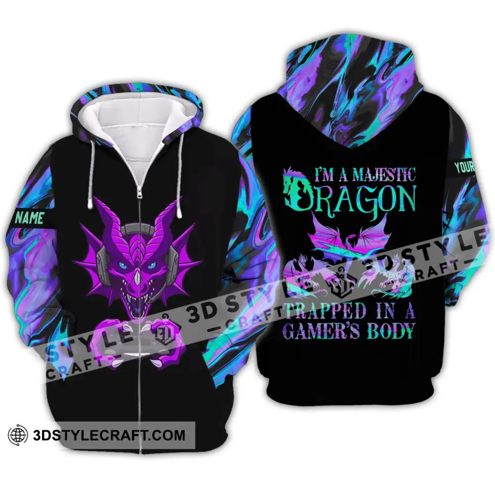 Unisex Shirt - Custom Name T-Shirt I Am A Majestic Dragon Zipper Hoodie / S T-Shirt