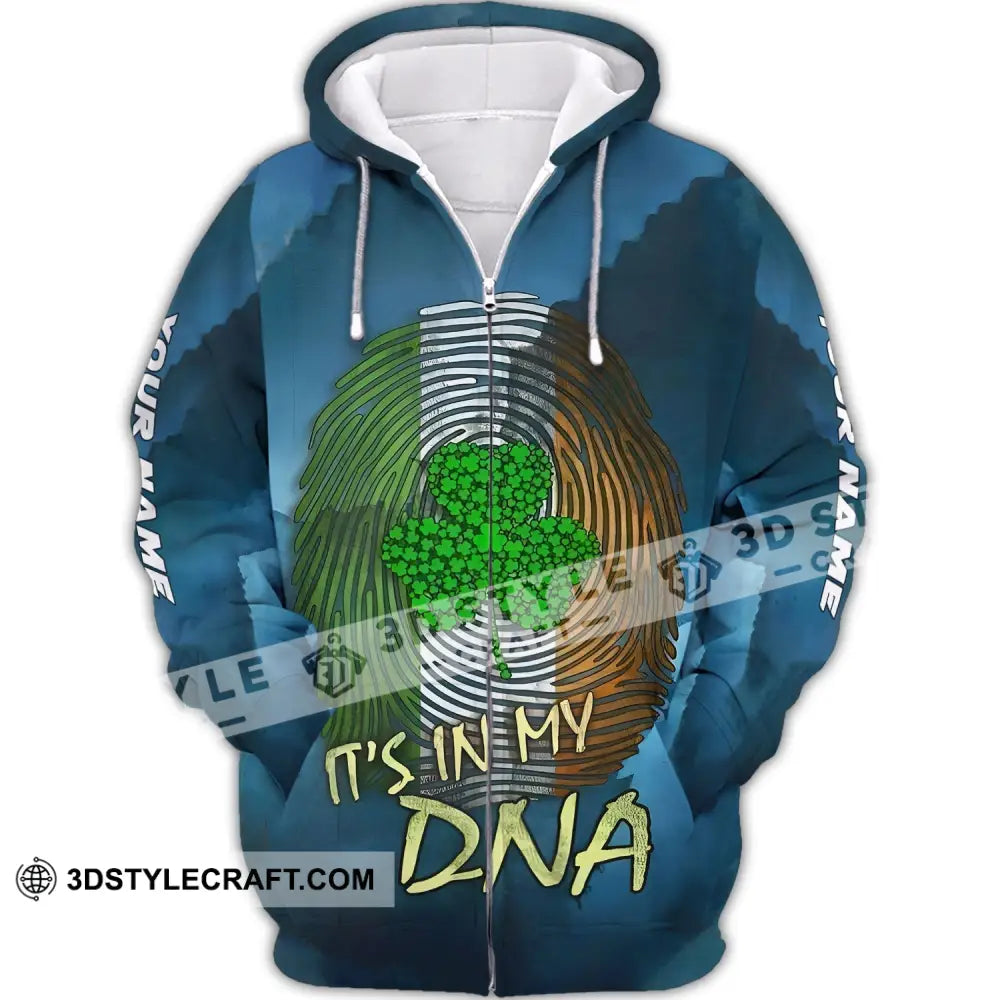 Unisex Shirt - Custom Name T-Shirt It’s In My Dna Clover For Saint Patrick’s Day Zipper Hoodie