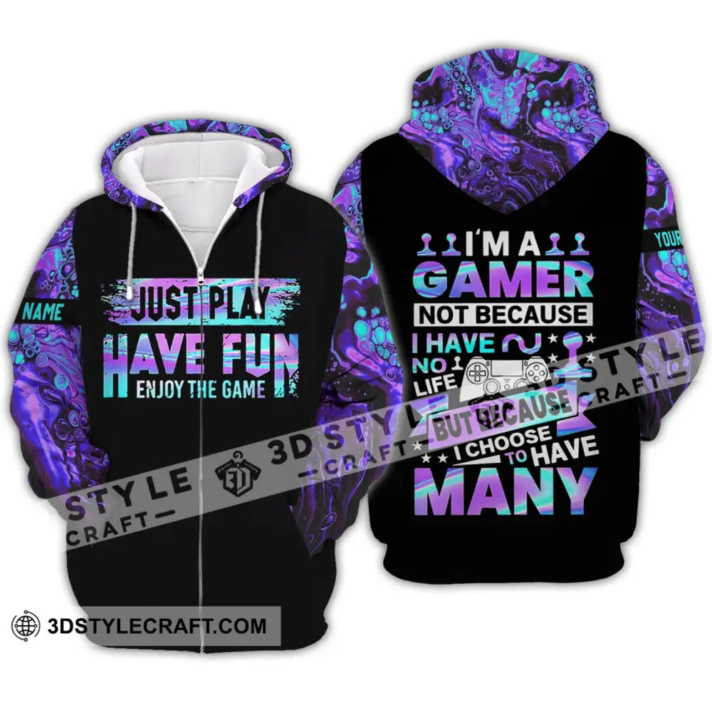 Unisex Shirt - Custom Name T-Shirt Just Play Have Fun Enjoy The Game Zipper Hoodie / S T-Shirt