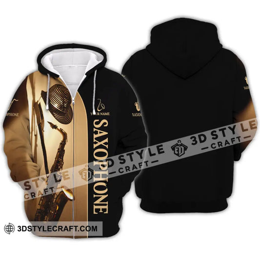 Unisex Shirt - Custom Name T-Shirt Love Saxophone Player Zipper Hoodie / S T-Shirt