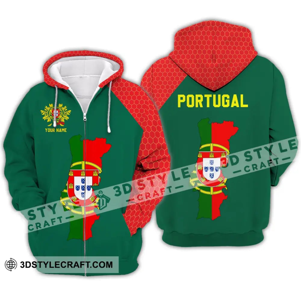 Unisex Shirt - Custom Name T-Shirt Portugal Clothing Map Zipper Hoodie / S T-Shirt