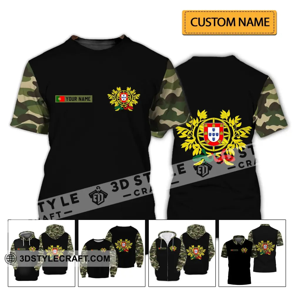 Unisex Shirt - Custom Name T-Shirt Portugal Coat Of Arms Camo T-Shirt