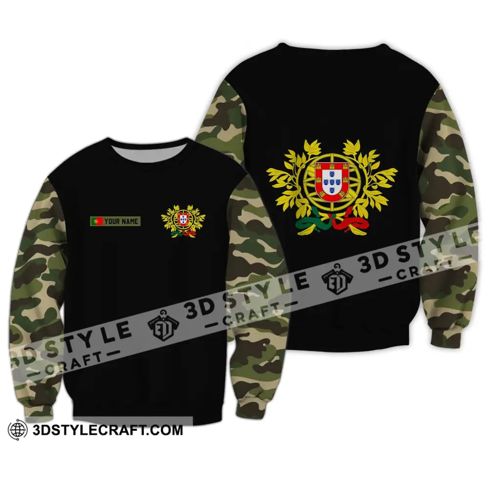 Unisex Shirt - Custom Name T-Shirt Portugal Coat Of Arms Camo Long Sleeve / S T-Shirt