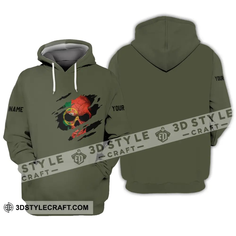 Unisex Shirt - Custom Name T-Shirt Portugal Flag Skull Hoodie / S T-Shirt