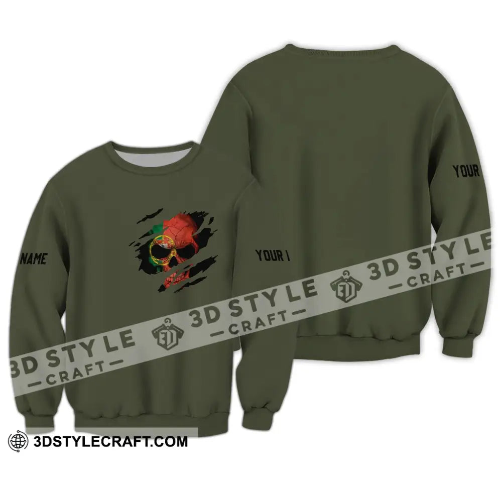 Unisex Shirt - Custom Name T-Shirt Portugal Flag Skull Long Sleeve / S T-Shirt