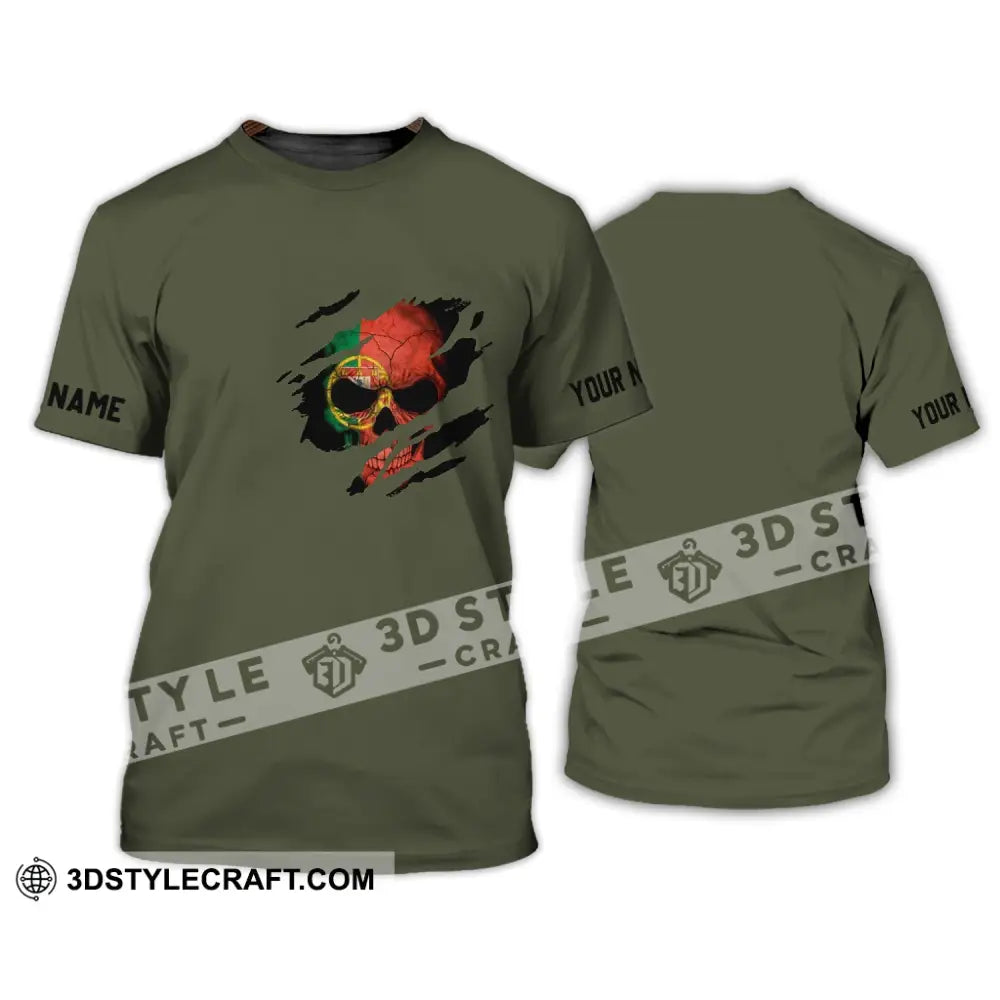 Unisex Shirt - Custom Name T-Shirt Portugal Flag Skull / S T-Shirt