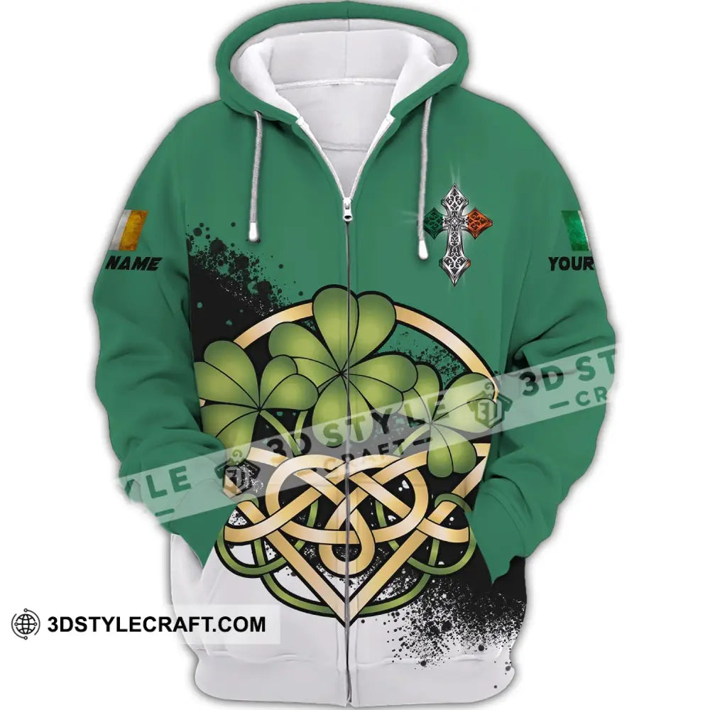 Unisex Shirt - Custom Name T-Shirt St. Patrick’s Day Clothing 4-Leaf Clover Zipper Hoodie / S