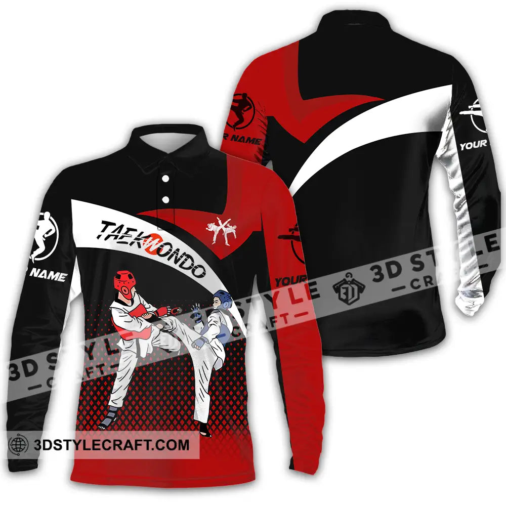 Unisex Shirt - Custom Name Taekwondo Fighters Long Sleeve Polo / S T-Shirt