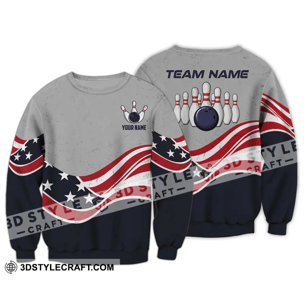 Unisex Shirt - Custom Name Team America Bowling Long Sleeve / S T-Shirt