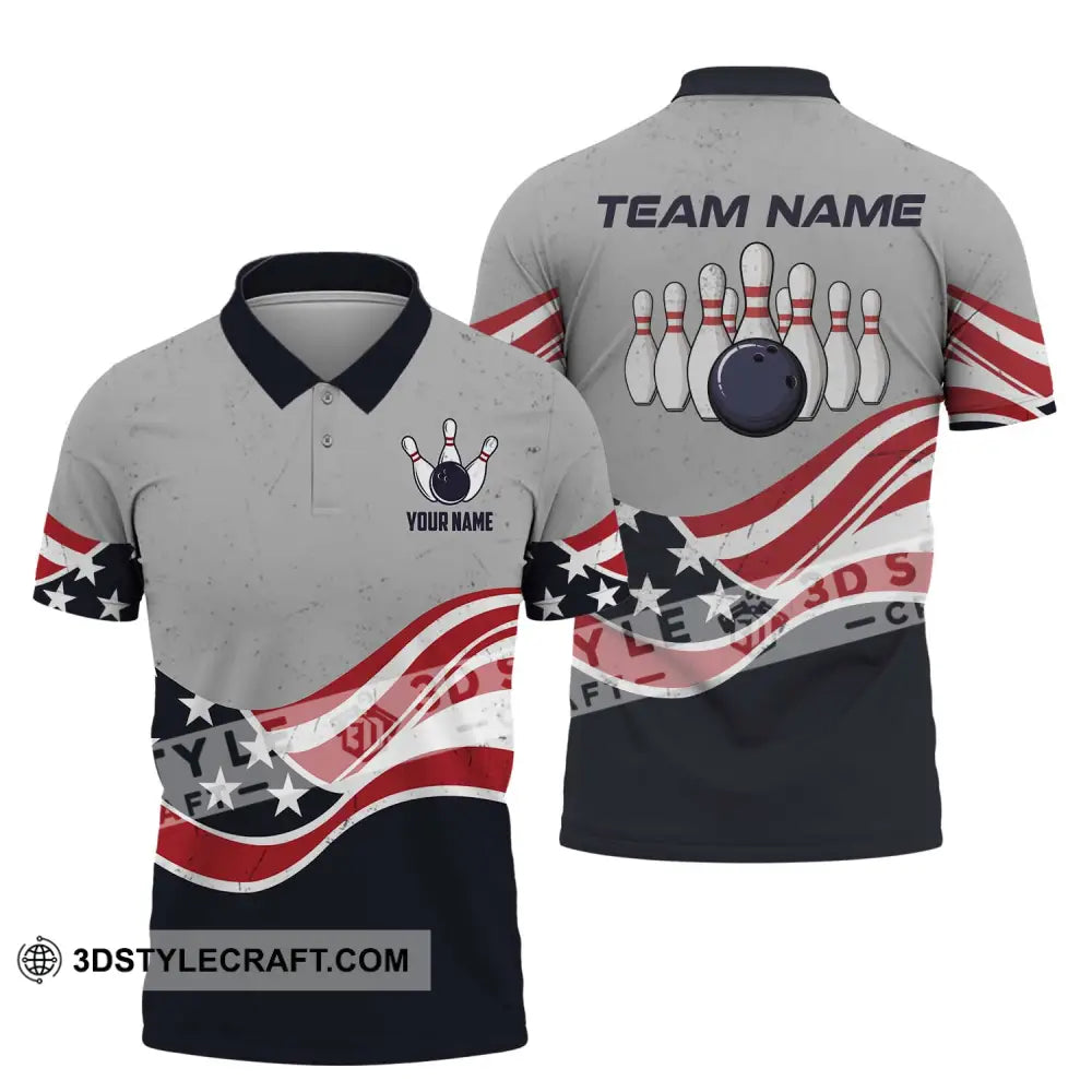 Unisex Shirt - Custom Name Team America Bowling Polo / S T-Shirt