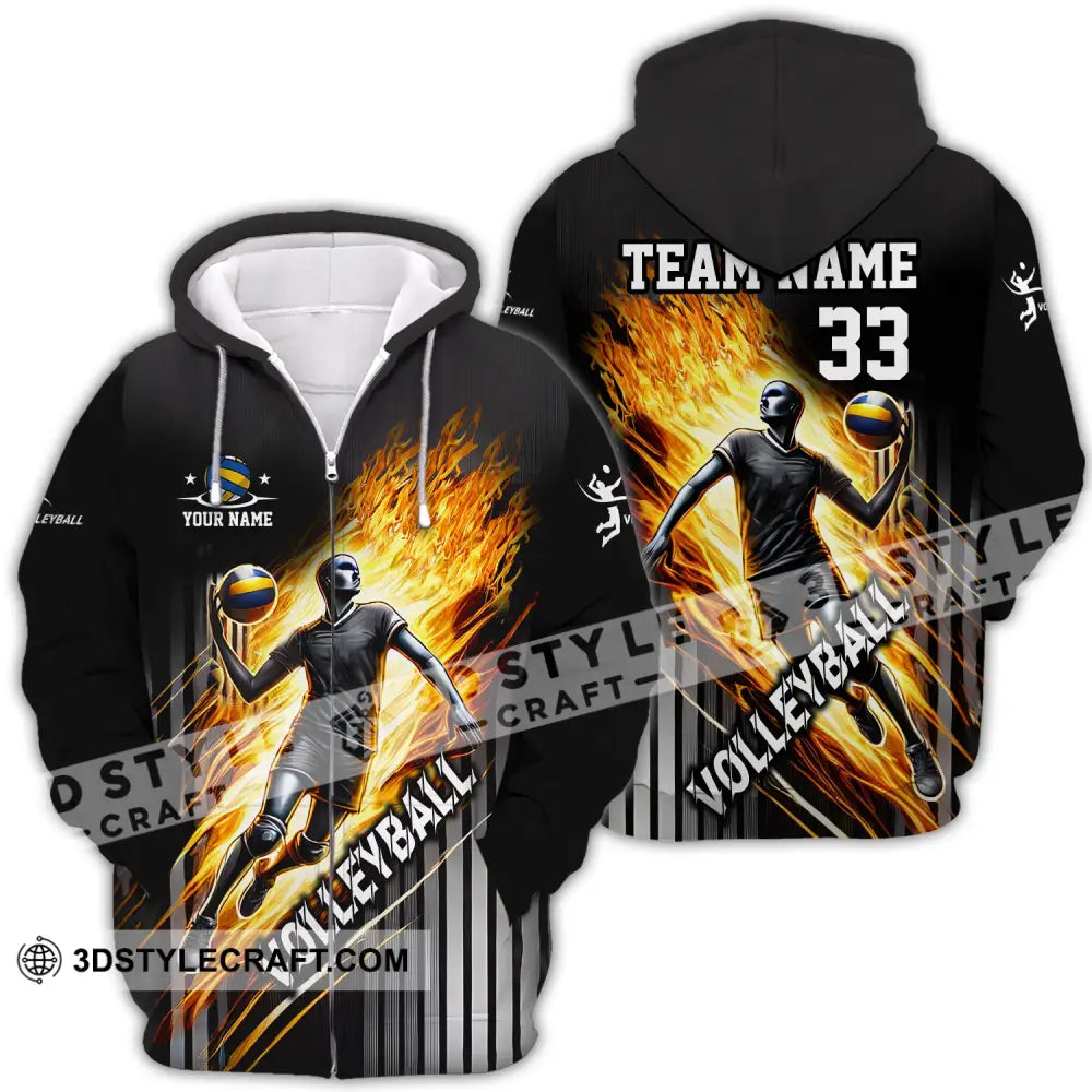 Unisex Shirt - Custom Name Team And Number Volleyball Lover Zipper Hoodie / S T-Shirt