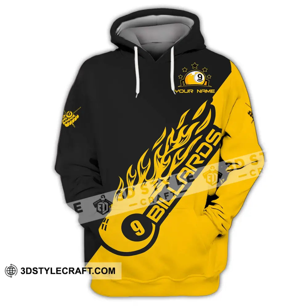 Unisex Shirt - Custom Name Team Billiard Yellow Fire Hoodie / S T-Shirt