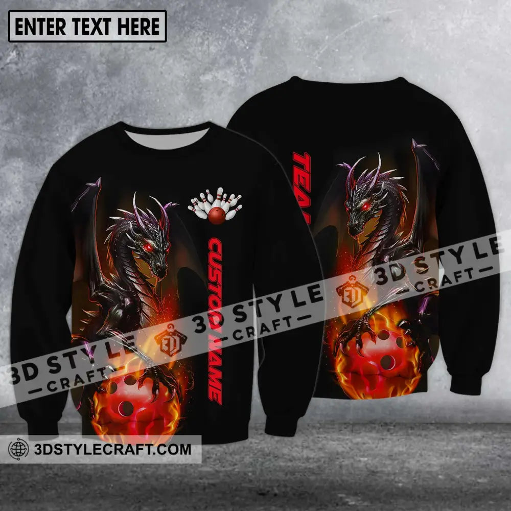 Unisex Shirt - Custom Name Team Bowling Dragon Fire Ball Long Sleeve / S T-Shirt