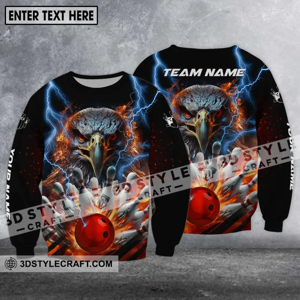 Unisex Shirt - Custom Name Team Bowling Eagle Fire Ball Long Sleeve / S T-Shirt