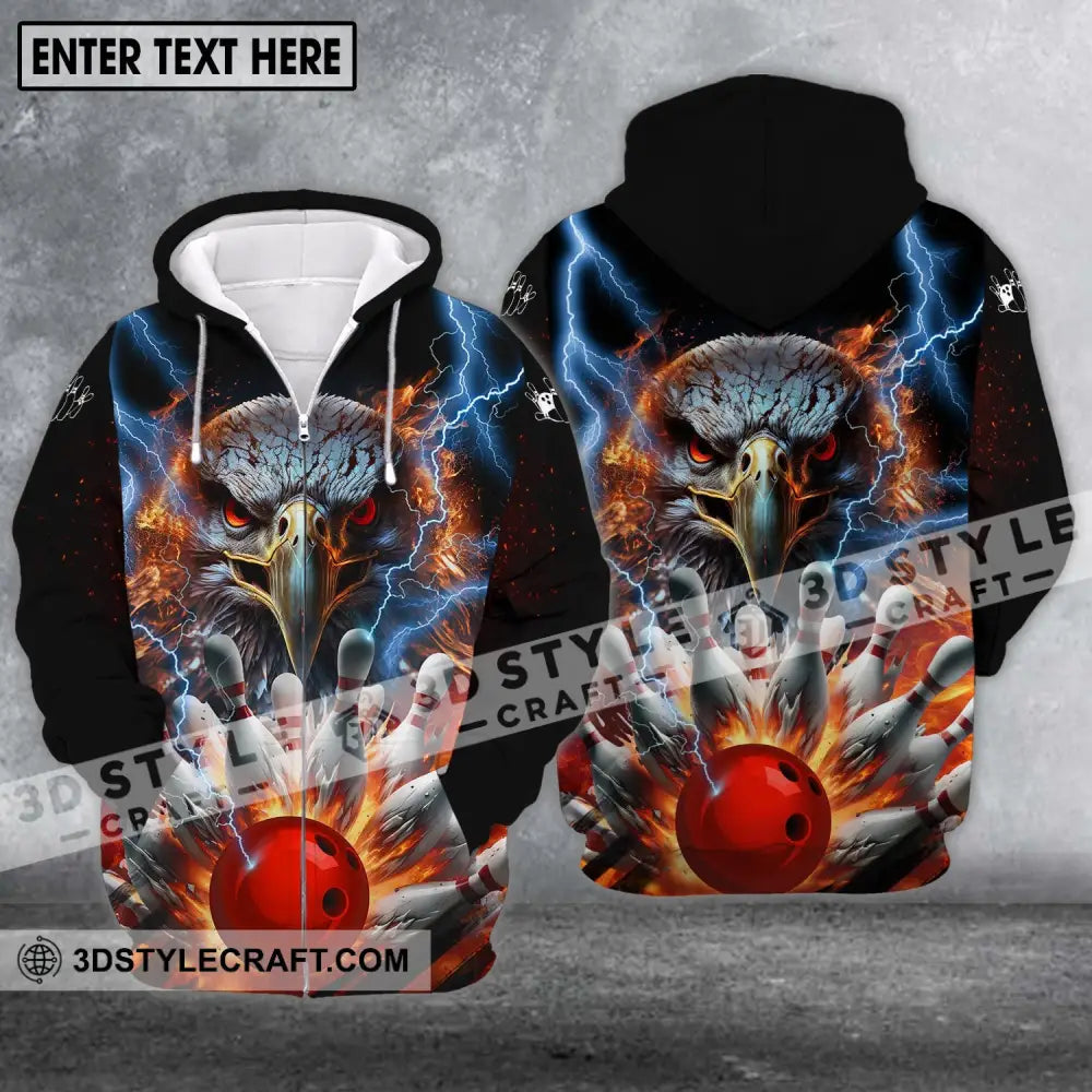 Unisex Shirt - Custom Name Team Bowling Eagle Fire Ball Zipper Hoodie / S T-Shirt