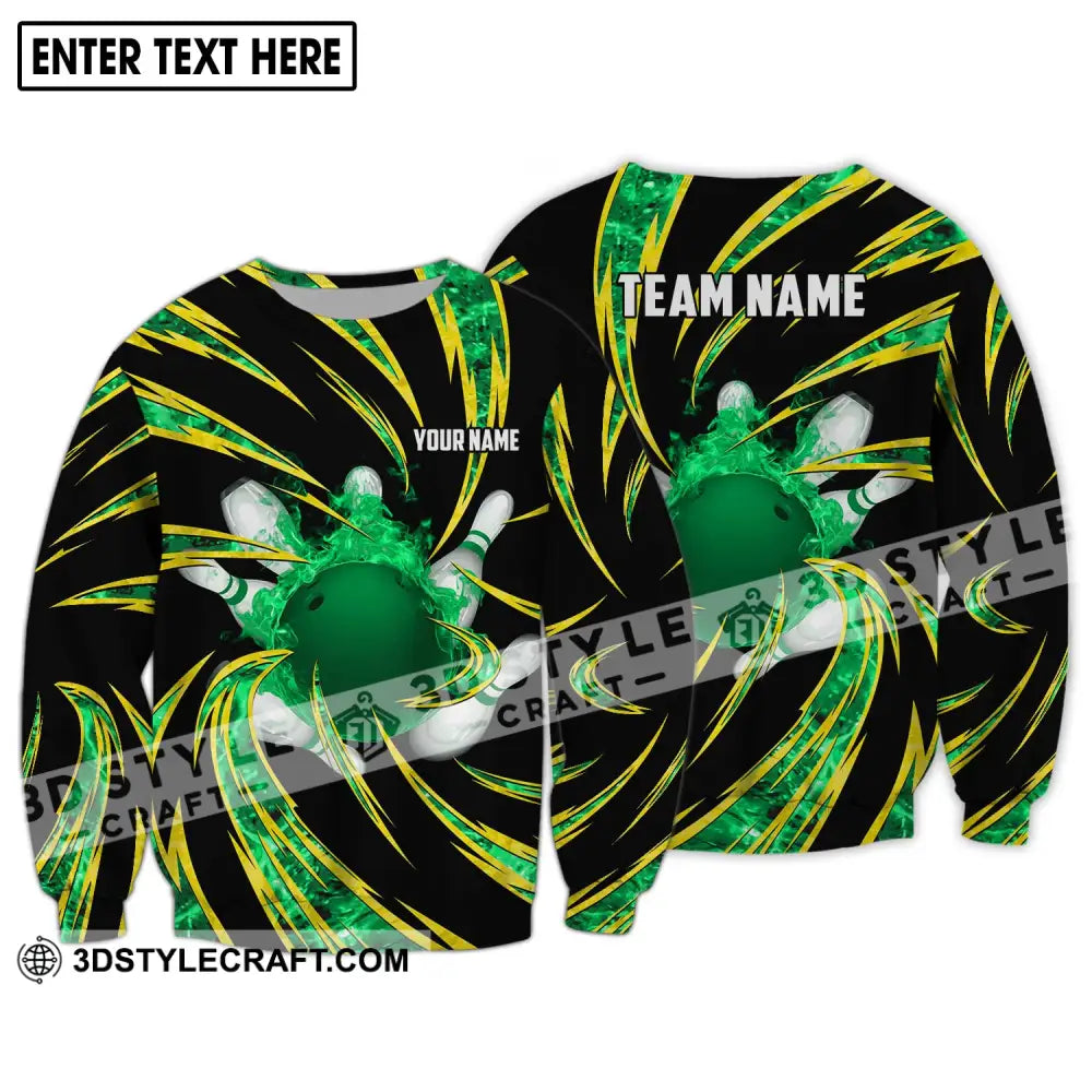 Unisex Shirt - Custom Name Team Emerald Bowling Long Sleeve / S T-Shirt