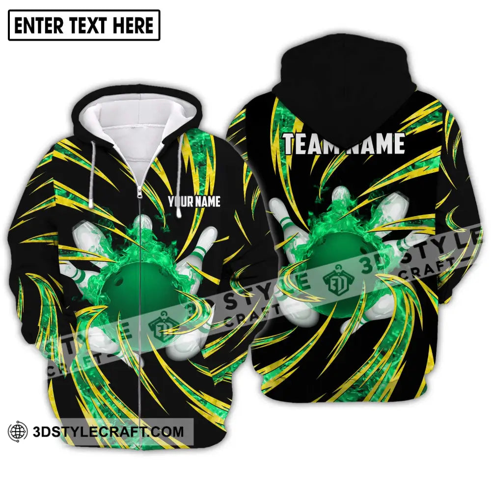 Unisex Shirt - Custom Name Team Emerald Bowling Zipper Hoodie / S T-Shirt