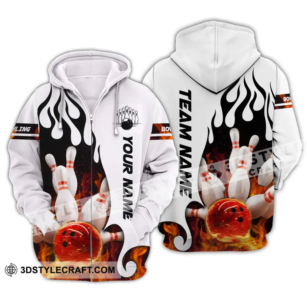 Unisex Shirt - Custom Name Team Fire Bowling Ball Zipper Hoodie / S T-Shirt