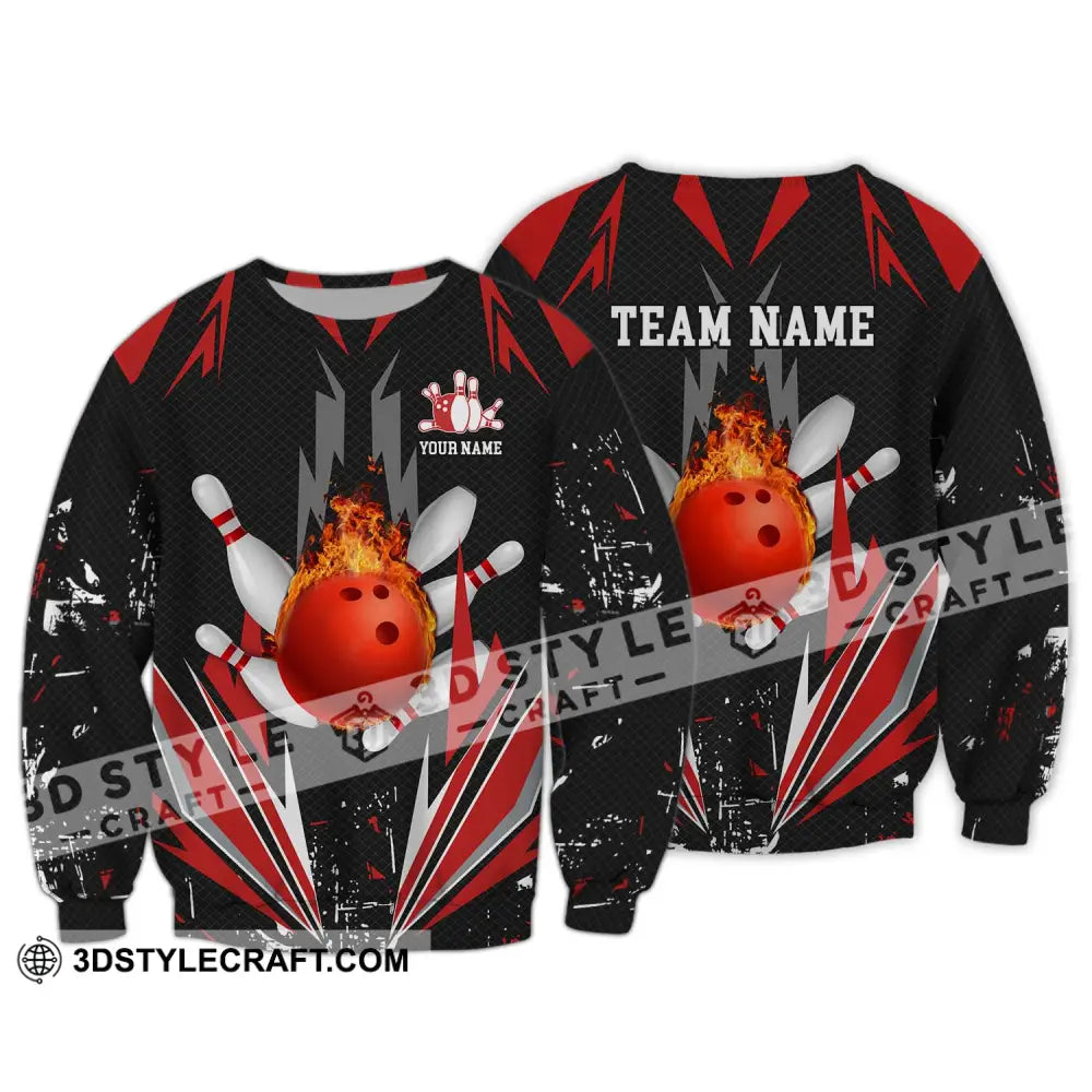 Unisex Shirt - Custom Name Team Fire Bowling Long Sleeve / S T-Shirt