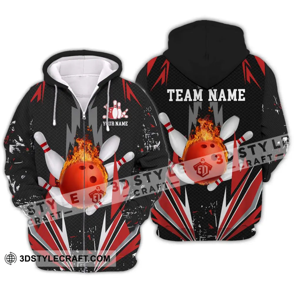 Unisex Shirt - Custom Name Team Fire Bowling Zipper Hoodie / S T-Shirt