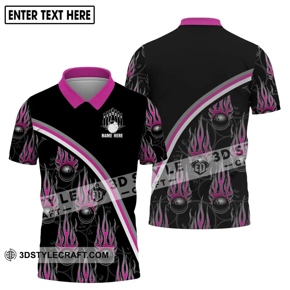 Unisex Shirt - Custom Name Team Purple Fire Black Billiard Ball Polo / S T-Shirt