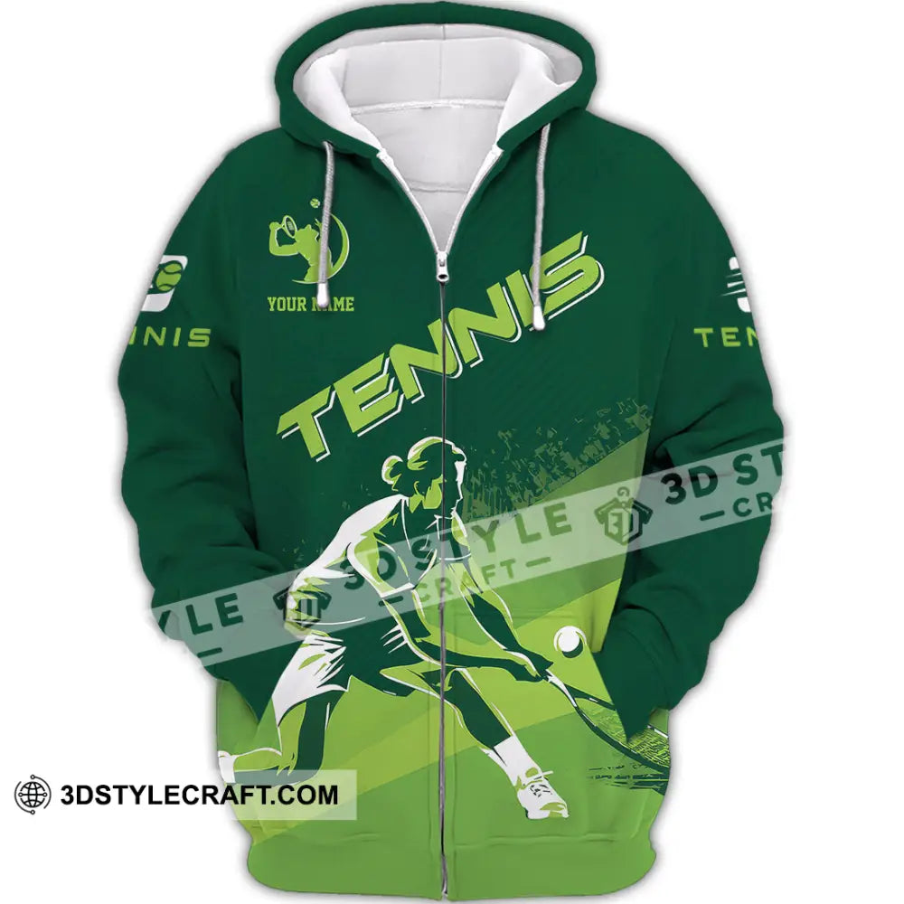 Unisex Shirt - Custom Name Tennis For Player Green Zipper Hoodie / S T-Shirt