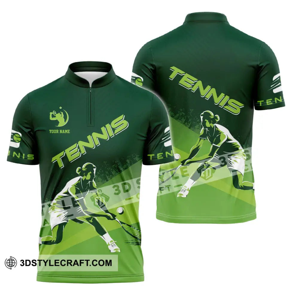 Unisex Shirt - Custom Name Tennis For Player Green Zipper Polo / S T-Shirt