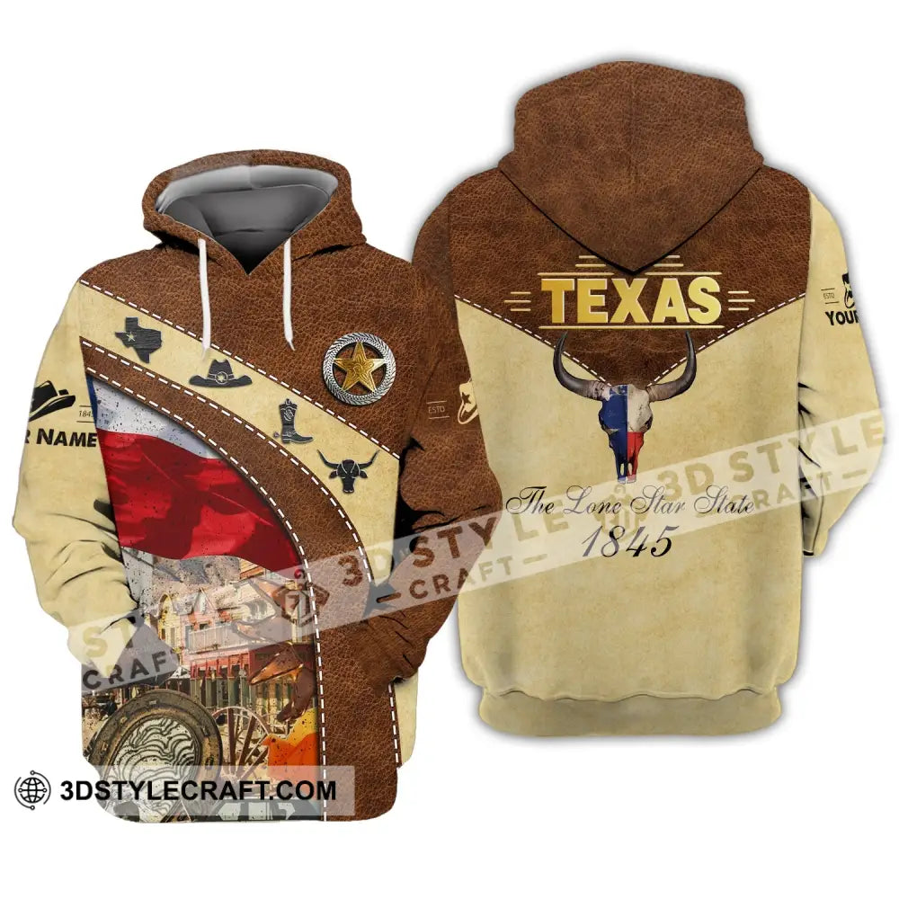 Unisex Shirt Custom Name Texas T-Shirt The Lone Star State 1845 Hoodie / S