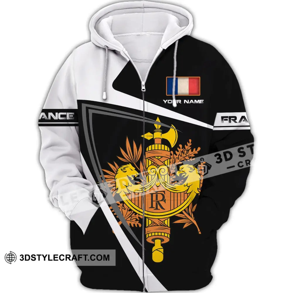 Unisex Shirt - Custom Name The Coat Of Arms France Zipper Hoodie / S T-Shirt