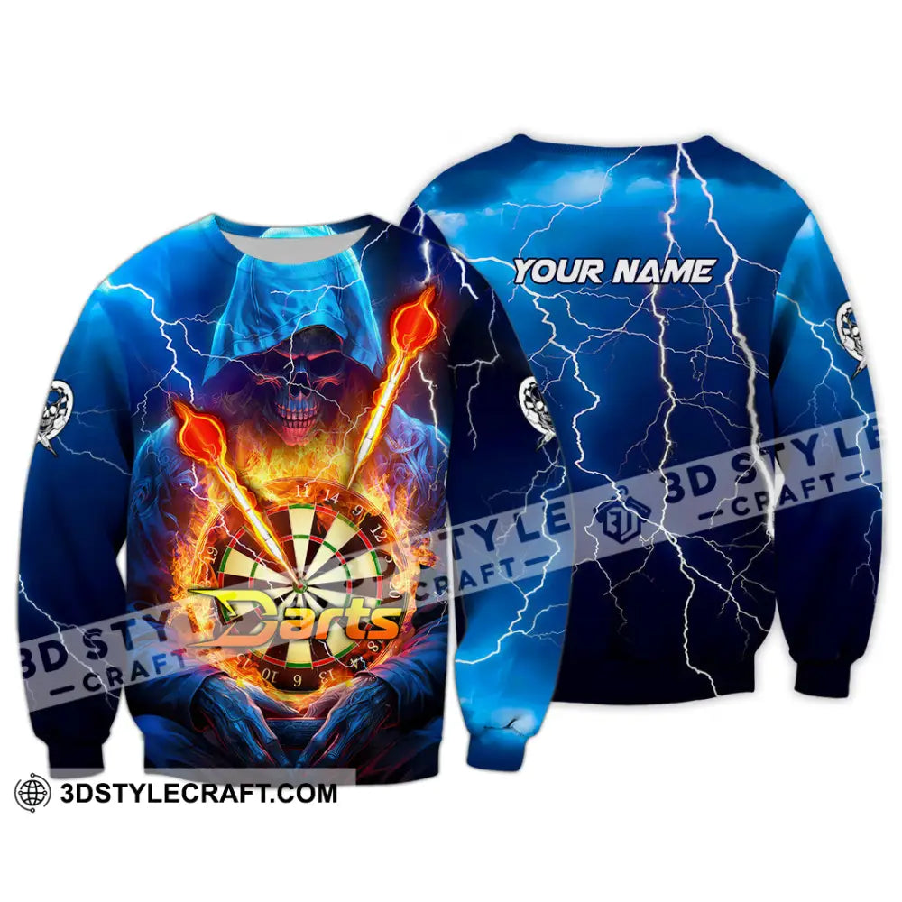 Unisex Shirt - Custom Name The Skull Darts Sport Fire And Ice Long Sleeve / S T-Shirt