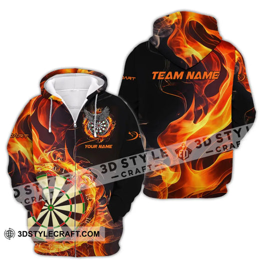 Unisex Shirt - Custom Name The Skull Darts Sport Fire Zipper Hoodie / S T-Shirt