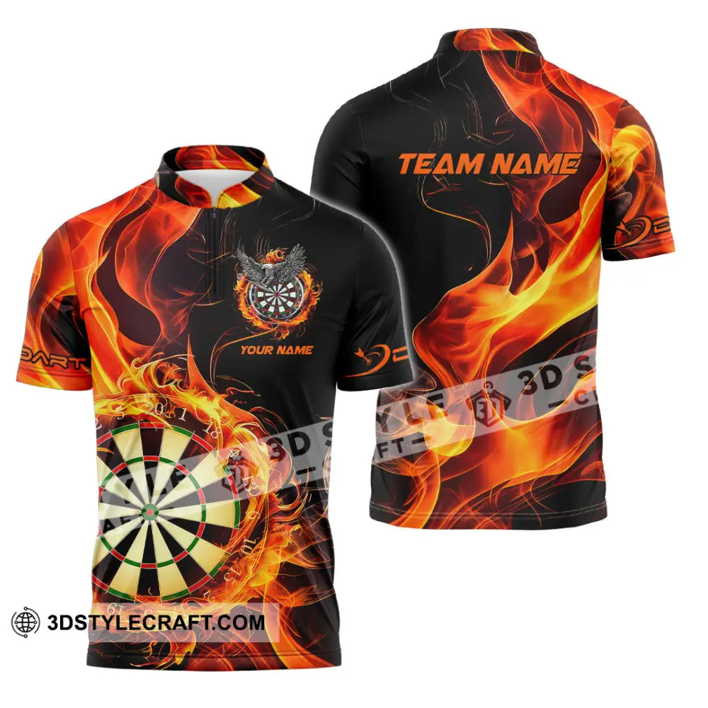 Unisex Shirt - Custom Name The Skull Darts Sport Fire Zipper Polo / S T-Shirt