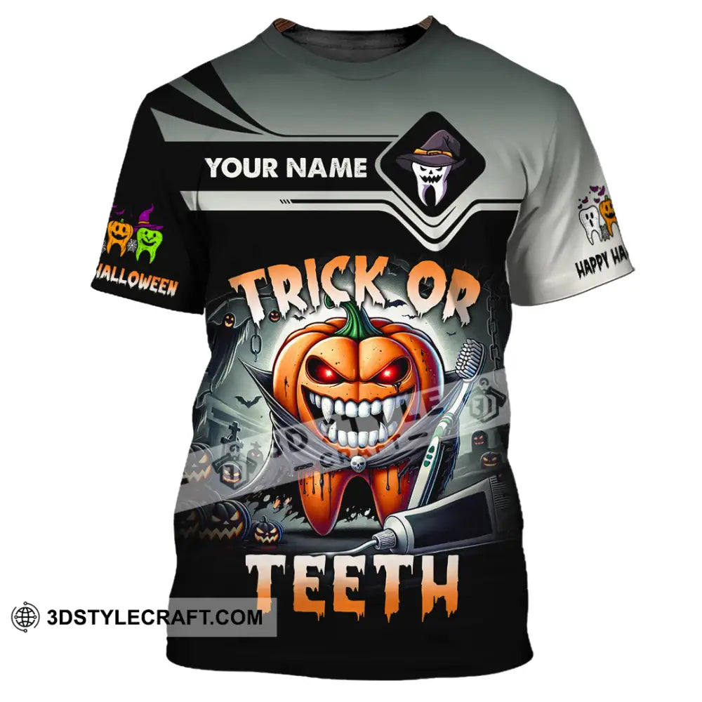 Unisex Shirt Custom Name Trick Or Teeth Halloween Polo Long Sleeve Gift T-Shirt / S T-Shirt