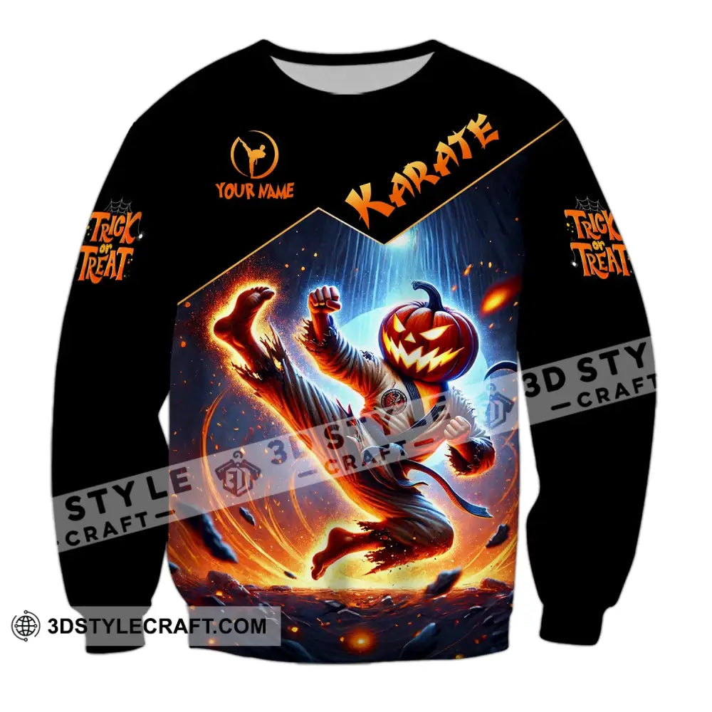 Unisex Shirt - Custom Name Trick Or Treat Karate Long Sleeve / S T-Shirt